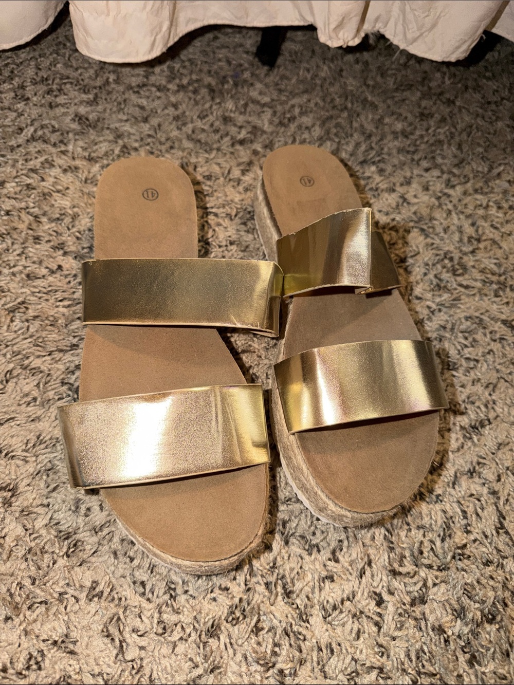 Metallic Gold Double-Strap Slide Sandals - Women